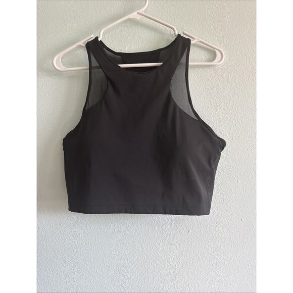 Athleta Conscious Crop Bra Tank Top Black Mesh Sz Large Yoga Fit GUC Padding - Picture 1 of 5